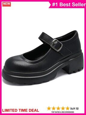 Women's Wide Width Platform Mary Jane Shoes Faux Leather Comfort Pump